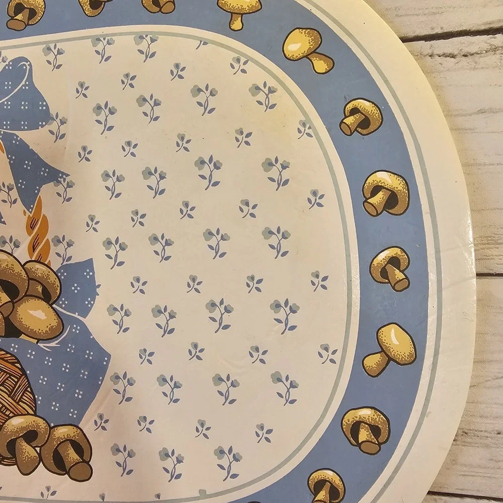 Vintage‎ Mushroom Vinyl Placemat Set of 4 Blue White Cottagecore Country Kitchen